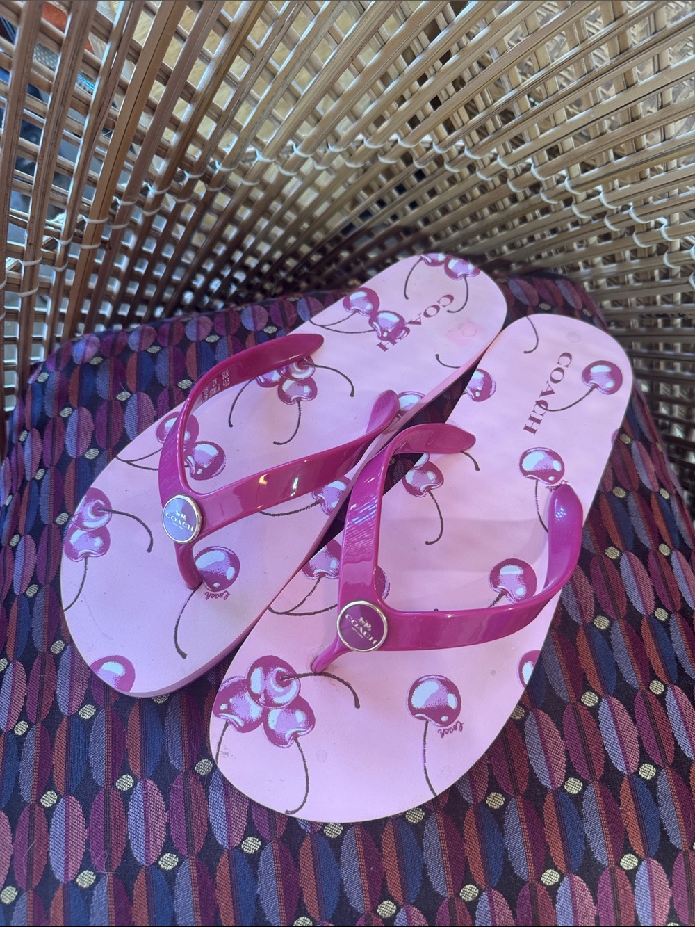 Coach Pink Cherry Print Flip Flop Sandals